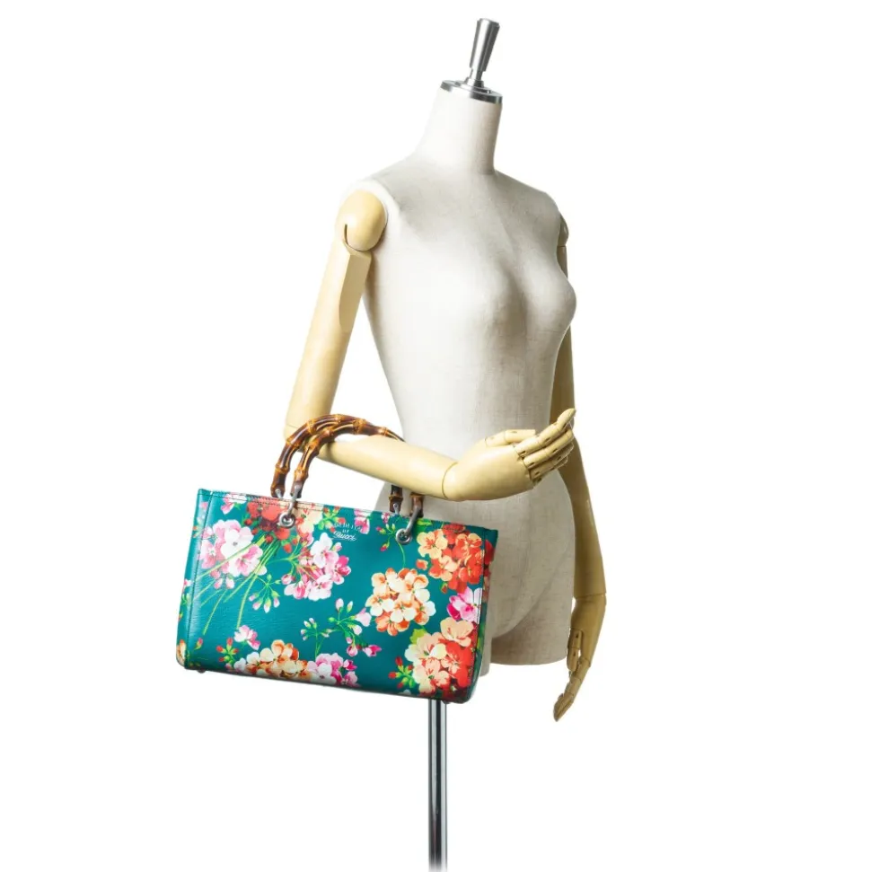 Gucci Vintage - Blooms Bamboo Shopper Bag - Green - Leather Handbag - Luxury High Quality - Avvenice