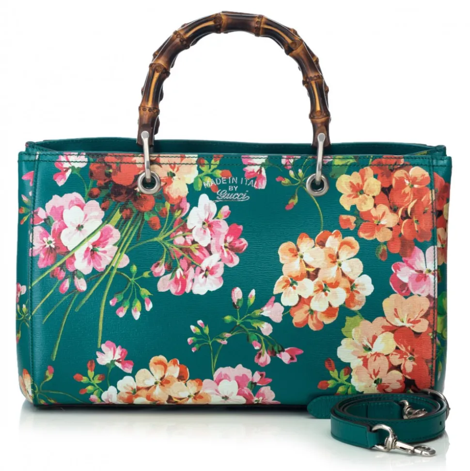 Gucci Vintage - Blooms Bamboo Shopper Bag - Green - Leather Handbag - Luxury High Quality - Avvenice