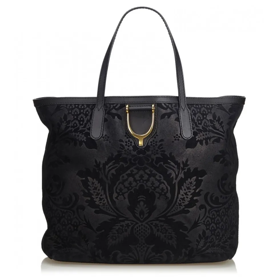 Gucci Vintage - Brocade Leather Stirrup Tote Bag - Black - Leather Handbag - Luxury High Quality - Avvenice