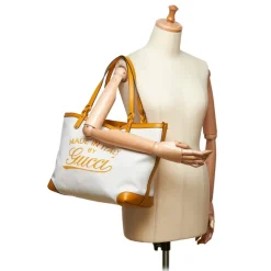 Gucci Vintage - Canvas Craft Tote Bag - White - Leather Handbag - Luxury High Quality - Avvenice