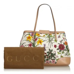 Gucci Vintage - Canvas Floral Tote Bag - White - Leather Handbag - Luxury High Quality - Avvenice