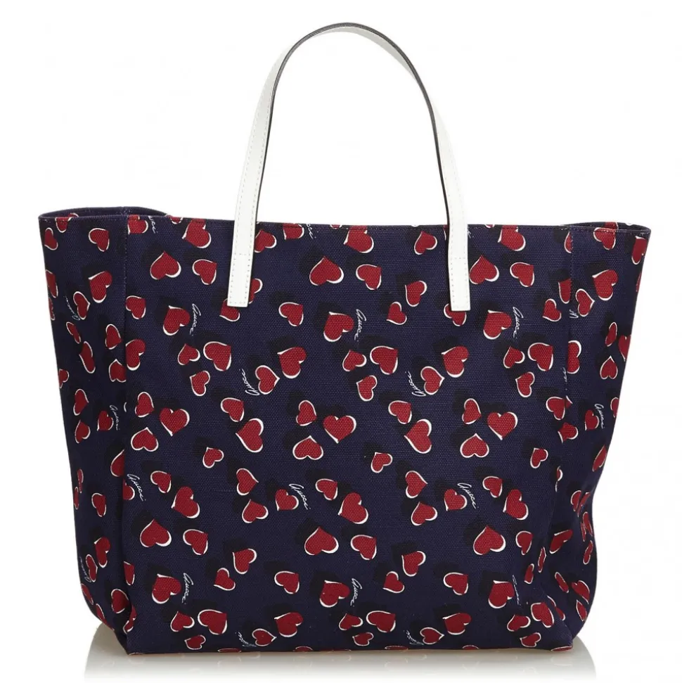Gucci Vintage - Canvas Heartbeat Tote Bag - Blue - Leather Handbag - Luxury High Quality - Avvenice