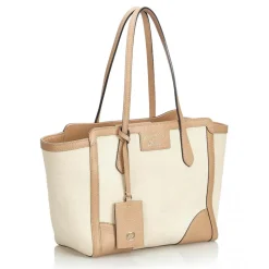 Gucci Vintage - Canvas Swing Tote Bag - Ivory Brown - Leather Handbag - Luxury High Quality - Avvenice