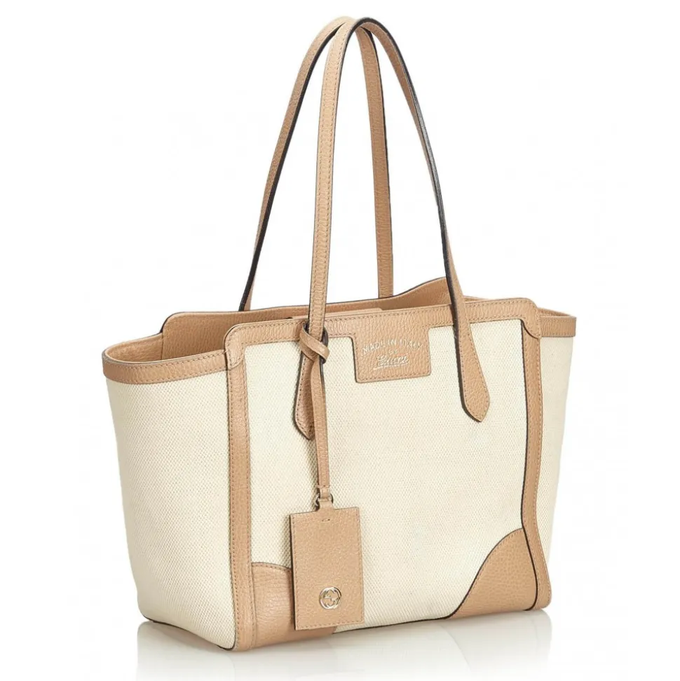 Gucci Vintage - Canvas Swing Tote Bag - Ivory Brown - Leather Handbag - Luxury High Quality - Avvenice