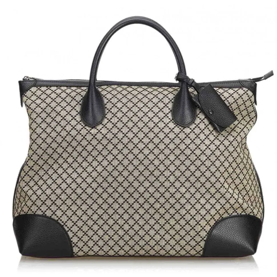 Gucci Vintage - Diamante Jacquard Travel Bag - Black Brown - Leather Handbag - Luxury High Quality - Avvenice