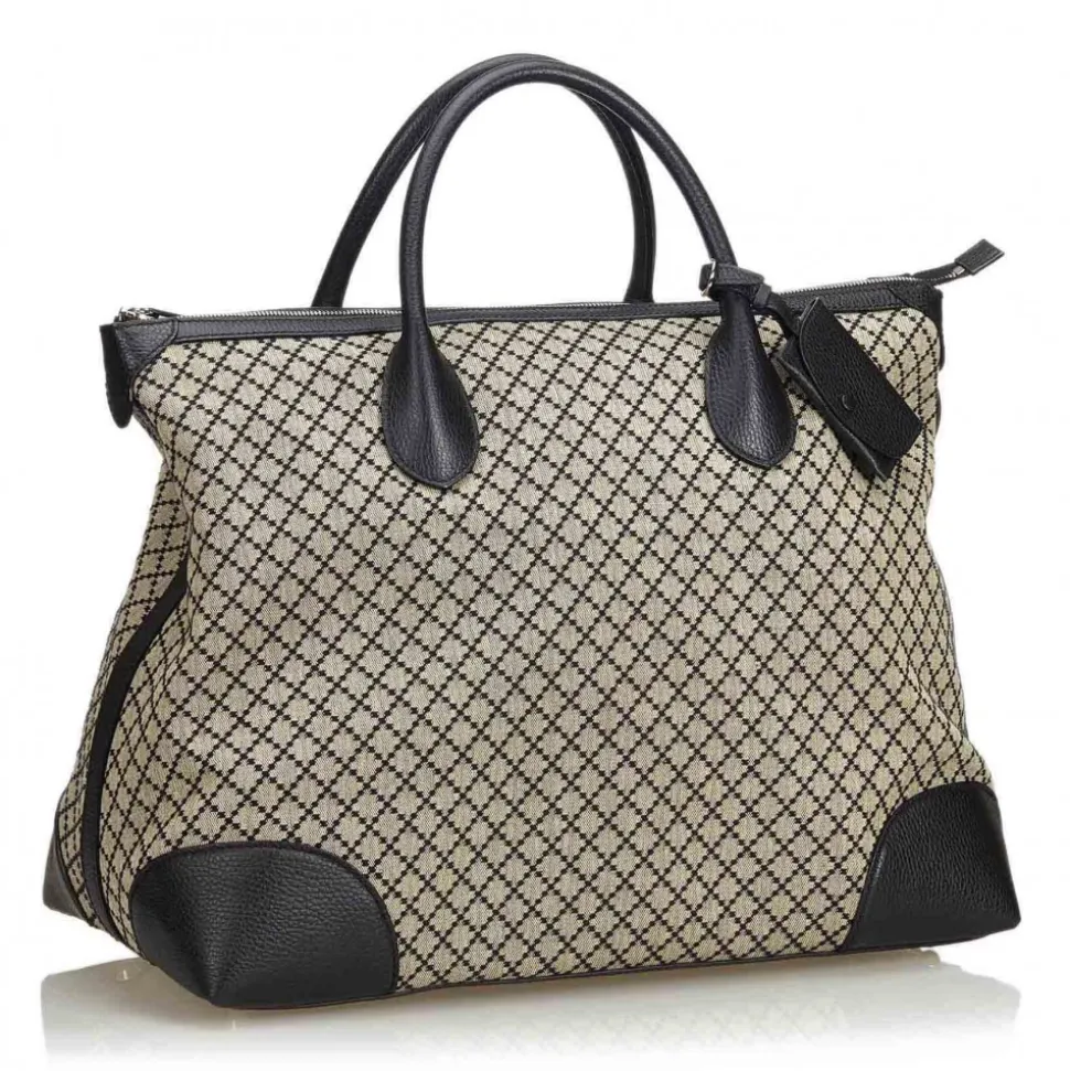 Gucci Vintage - Diamante Jacquard Travel Bag - Black Brown - Leather Handbag - Luxury High Quality - Avvenice