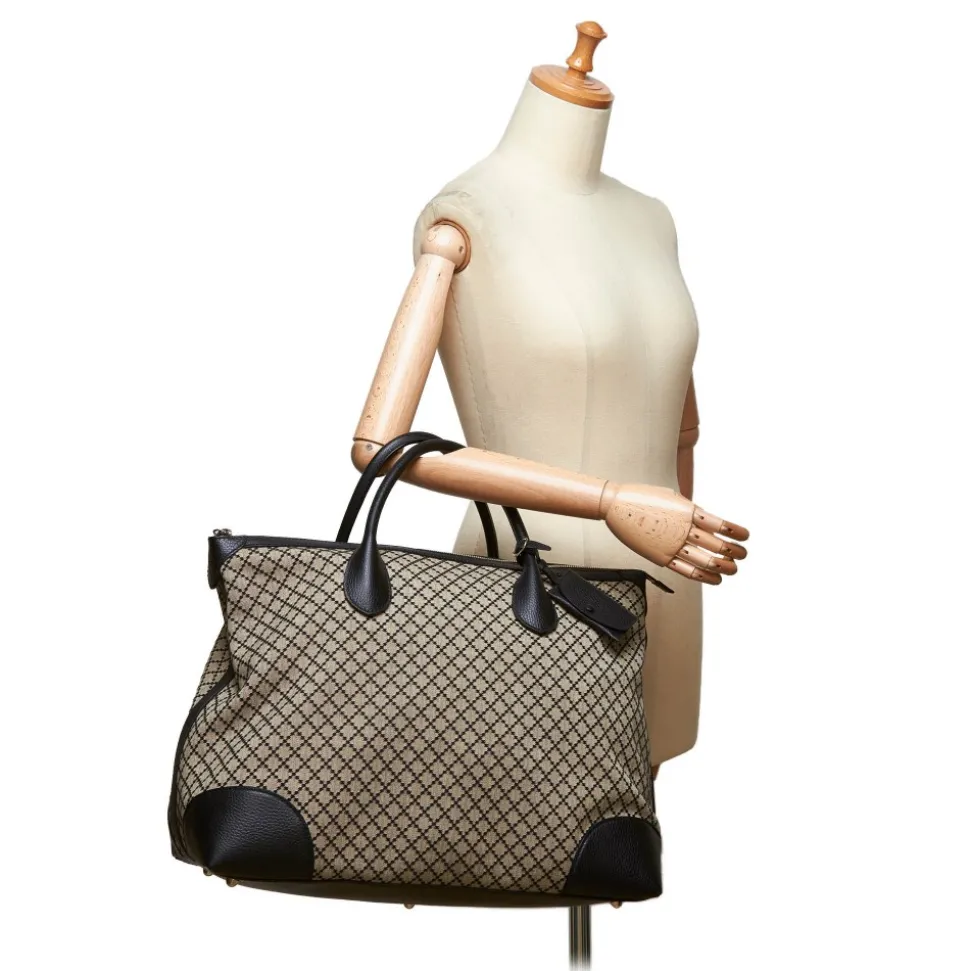 Gucci Vintage - Diamante Jacquard Travel Bag - Black Brown - Leather Handbag - Luxury High Quality - Avvenice