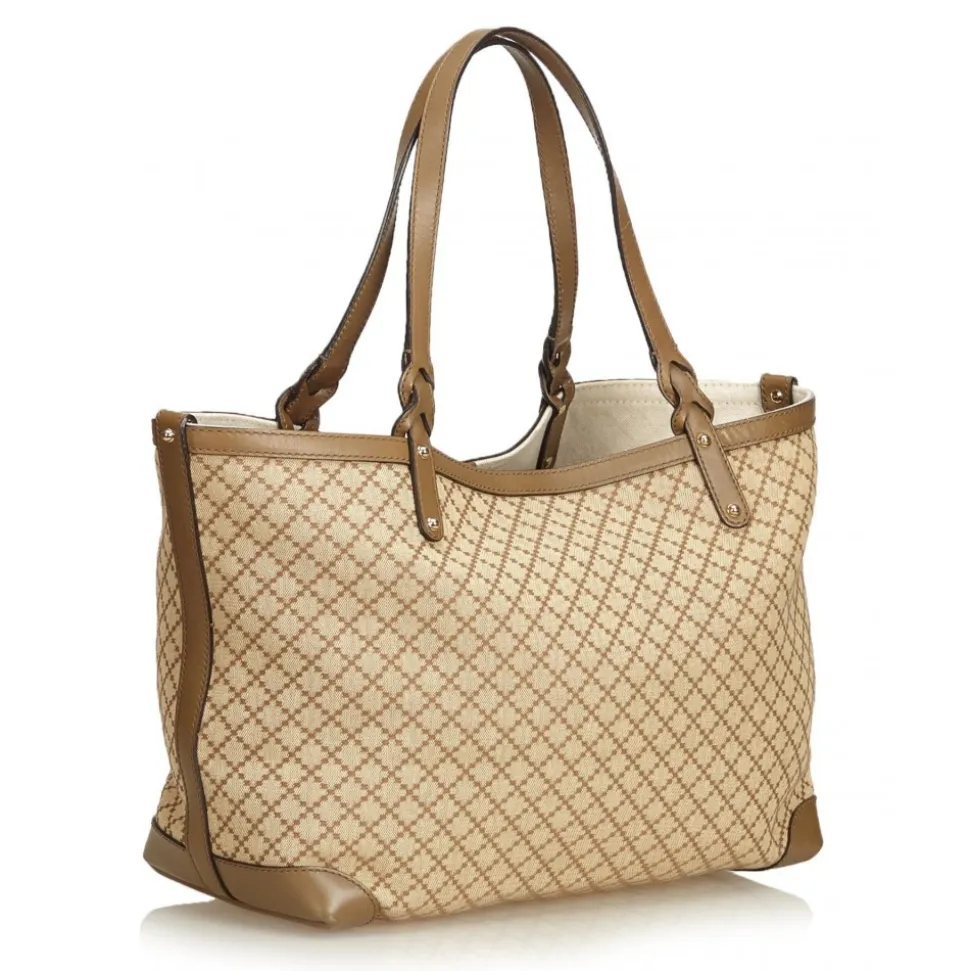 Gucci Vintage - Diamante Jacquard Tote Bag - Brown - Leather Handbag - Luxury High Quality - Avvenice