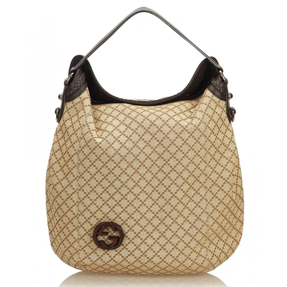 Gucci Vintage - Diamante Jacquard Hobo Bag - Brown - Leather Handbag - Luxury High Quality - Avvenice