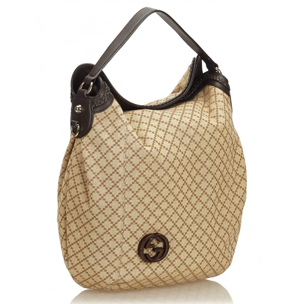 Gucci Vintage - Diamante Jacquard Hobo Bag - Brown - Leather Handbag - Luxury High Quality - Avvenice