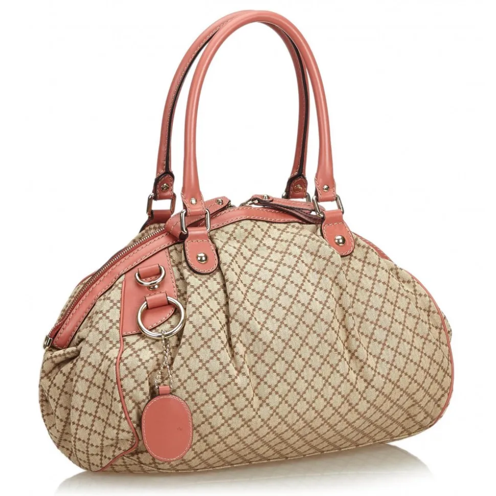 Gucci Vintage - Diamante Jacquard Sukey Handbag Bag - Brown - Leather Handbag - Luxury High Quality - Avvenice