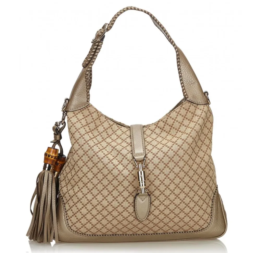 Gucci Vintage - Diamante New Jackie Tassel Satchel Bag - Brown - Leather Handbag - Luxury High Quality - Avvenice
