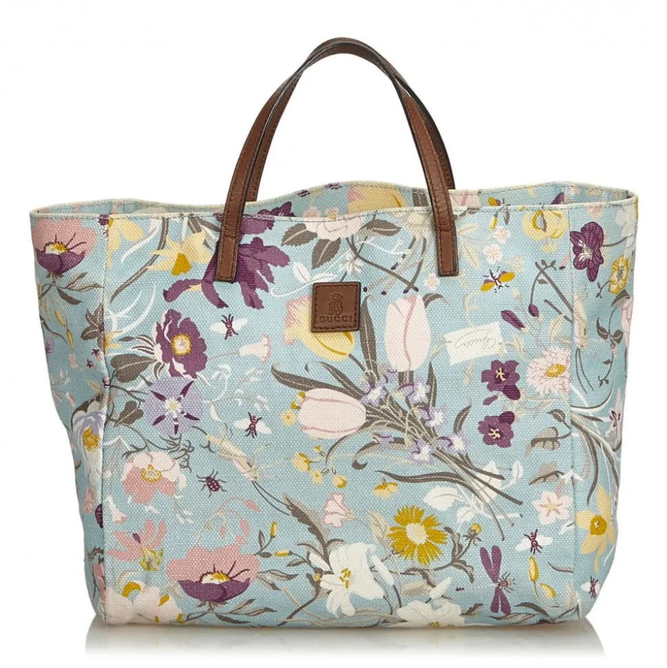 Gucci Vintage - Flora Canvas Tote Bag - Blue - Leather Handbag - Luxury High Quality - Avvenice