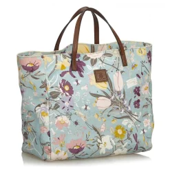 Gucci Vintage - Flora Canvas Tote Bag - Blue - Leather Handbag - Luxury High Quality - Avvenice