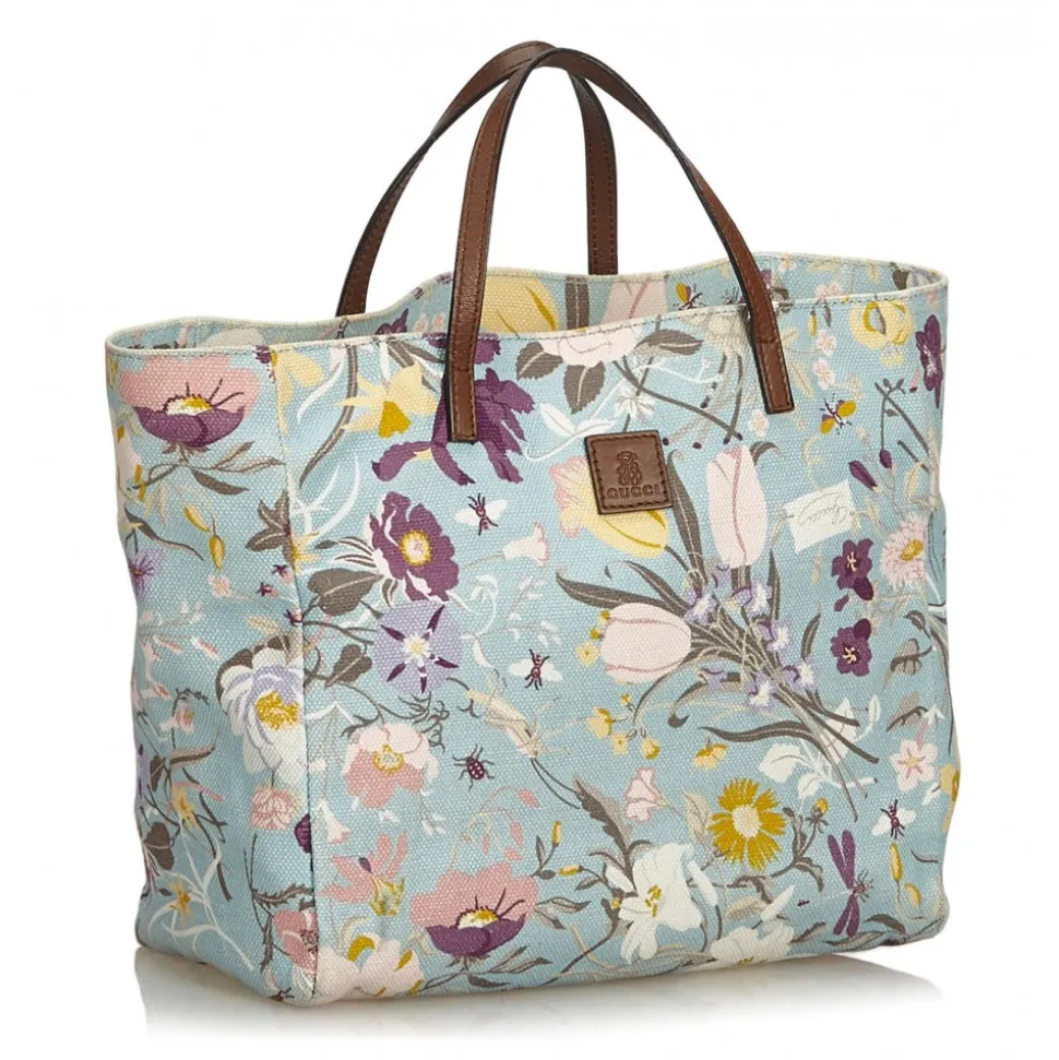 Gucci Vintage - Flora Canvas Tote Bag - Blue - Leather Handbag - Luxury High Quality - Avvenice