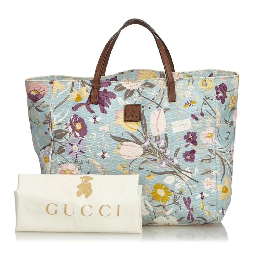 Gucci Vintage - Flora Canvas Tote Bag - Blue - Leather Handbag - Luxury High Quality - Avvenice