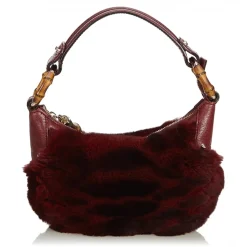 Gucci Vintage - Fur Bamboo Ring Hobo Bag - Red - Leather Handbag - Luxury High Quality - Avvenice
