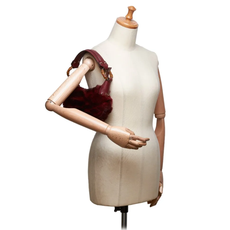 Gucci Vintage - Fur Bamboo Ring Hobo Bag - Red - Leather Handbag - Luxury High Quality - Avvenice