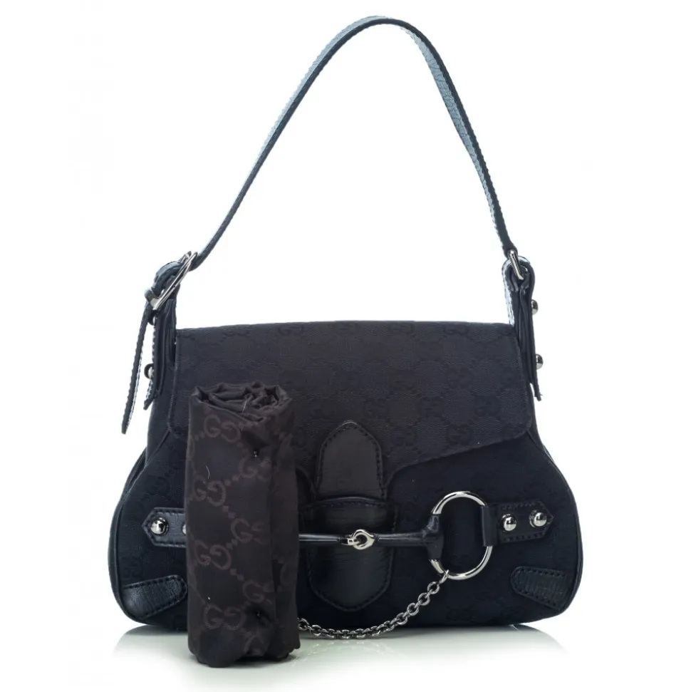 Gucci Vintage - GG Horsebit Jacquard Handbag Bag - Black - Leather Handbag - Luxury High Quality - Avvenice