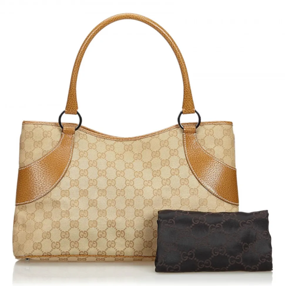 Gucci Vintage - GG Jacquard Tote Bag - Brown - Leather Handbag - Luxury High Quality - Avvenice