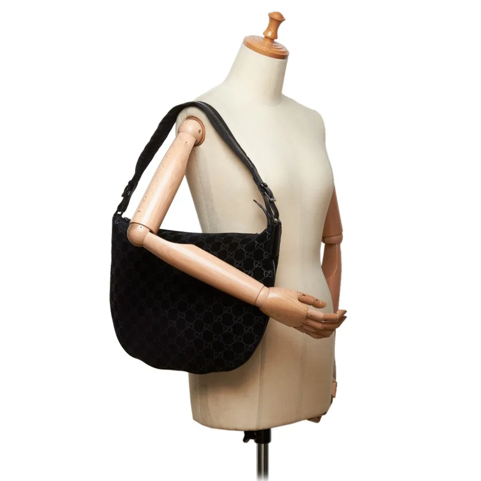 Gucci Vintage - GG Suede Hobo Bag - Black - Leather Handbag - Luxury High Quality - Avvenice