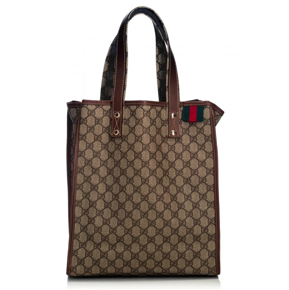 Gucci Vintage - GG Supreme Web Tote Bag - Brown - Leather Handbag - Luxury High Quality - Avvenice