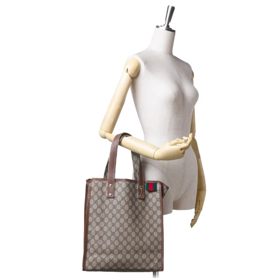 Gucci Vintage - GG Supreme Web Tote Bag - Brown - Leather Handbag - Luxury High Quality - Avvenice