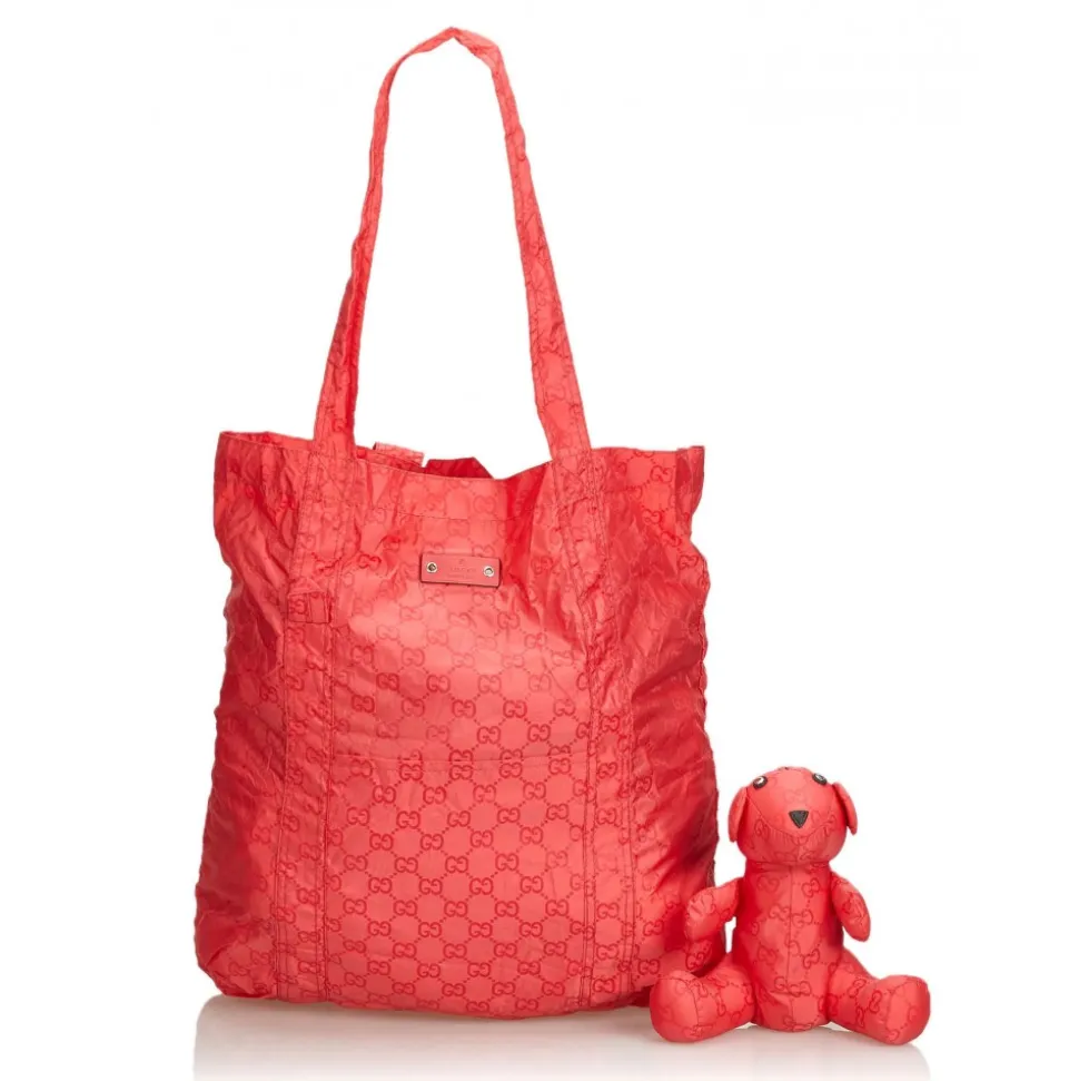 Gucci Vintage - GG Teddy Bear Folding Tote Bag - Red - Leather Handbag - Luxury High Quality - Avvenice