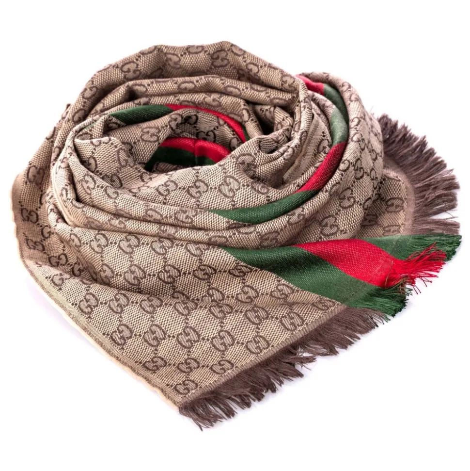 Gucci Vintage - GG Web Wool Scarf - Brown Red - Wool and Silk Scarf - Luxury High Quality - Avvenice