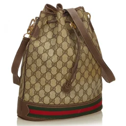Gucci Vintage - Guccissima Web Canvas Drawstring Bucket Bag - Brown - Leather Handbag - Luxury High Quality - Avvenice
