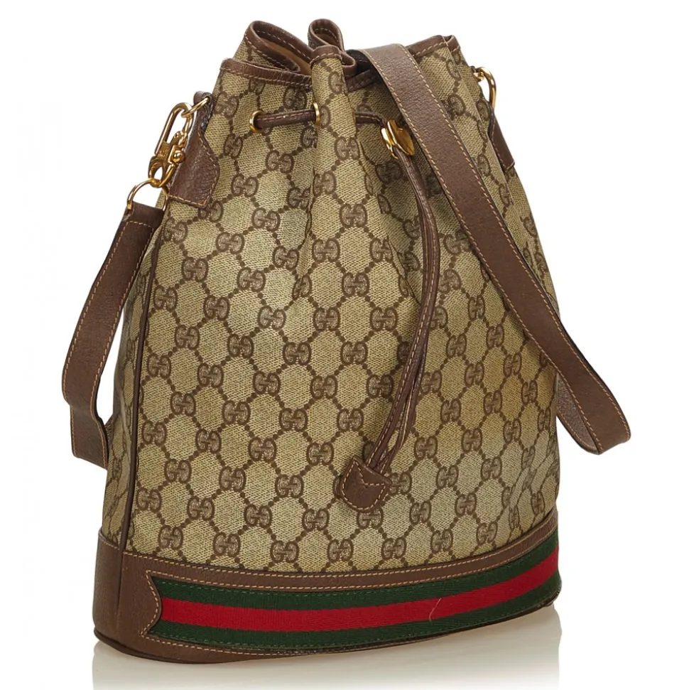 Gucci Vintage - Guccissima Web Canvas Drawstring Bucket Bag - Brown - Leather Handbag - Luxury High Quality - Avvenice