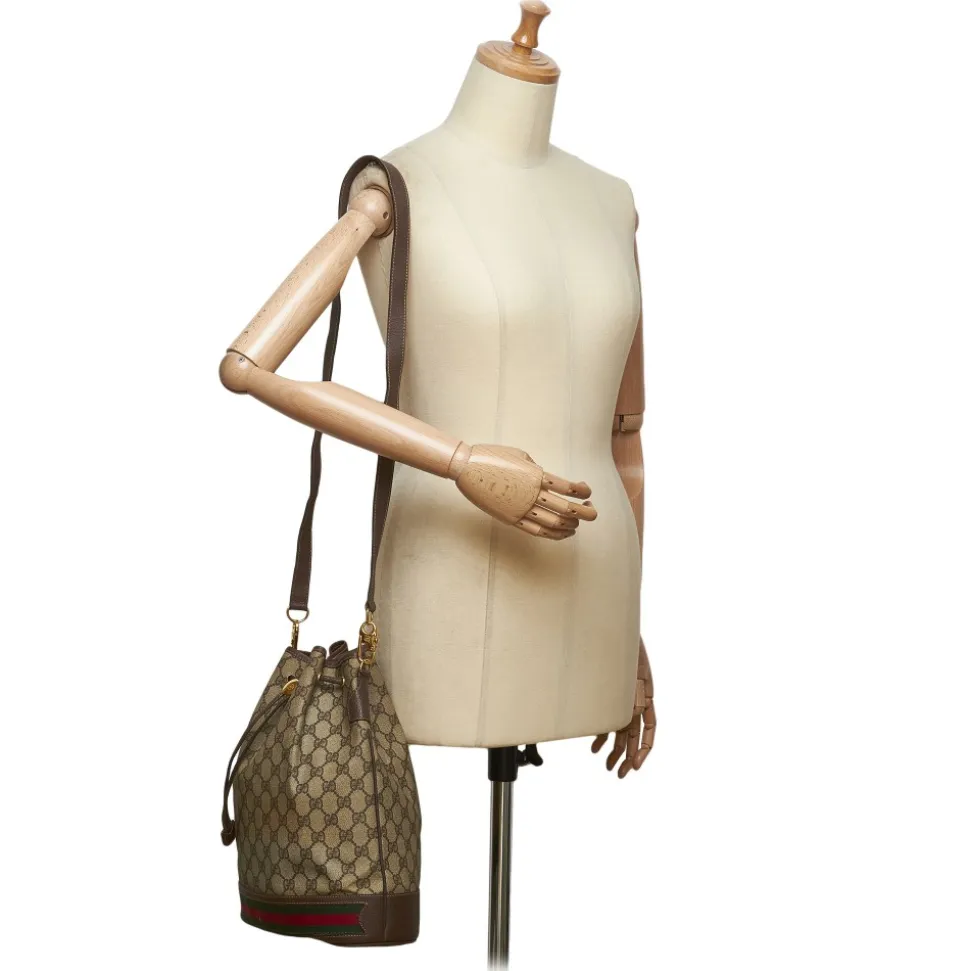 Gucci Vintage - Guccissima Web Canvas Drawstring Bucket Bag - Brown - Leather Handbag - Luxury High Quality - Avvenice