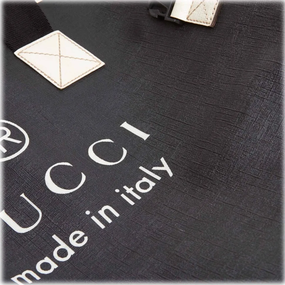 Gucci Vintage - Large Logo Tote Bag - Black - Leather Handbag - Luxury High Quality - Avvenice