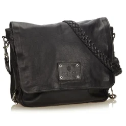 Gucci Vintage - Leather Crest Chain Messenger Bag - Black - Leather Handbag - Luxury High Quality - Avvenice