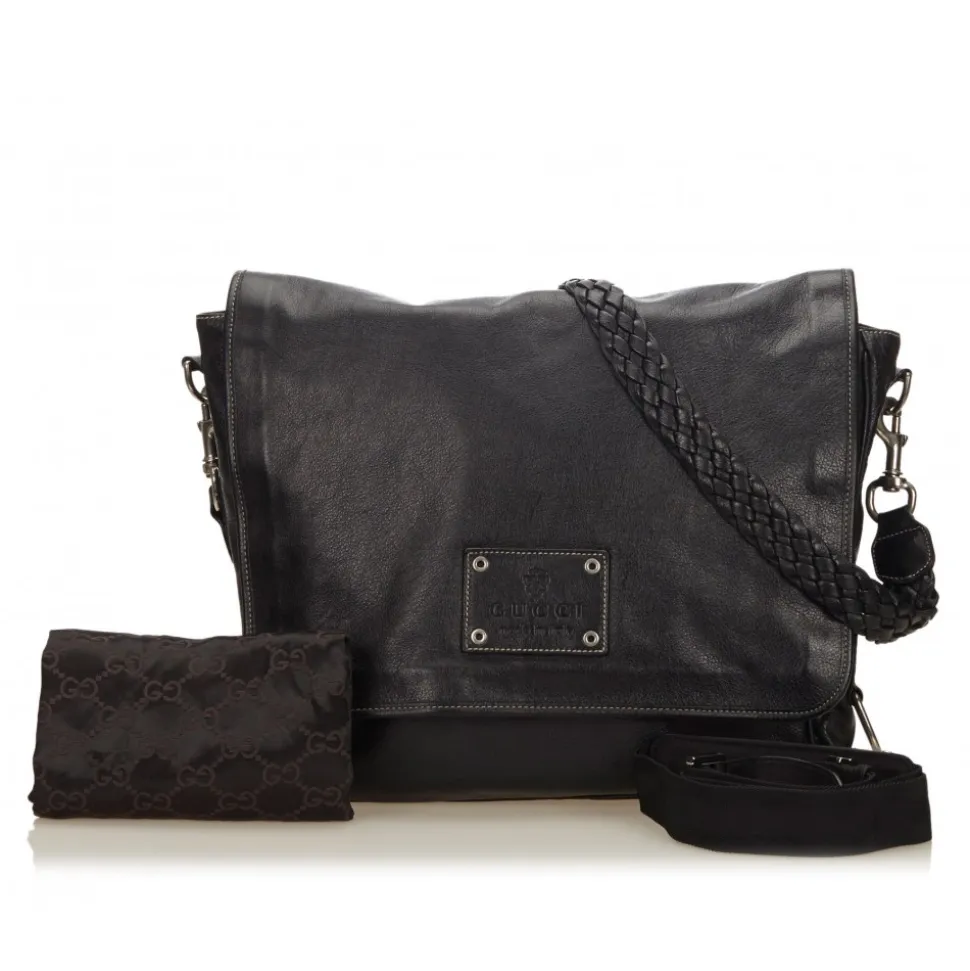 Gucci Vintage - Leather Crest Chain Messenger Bag - Black - Leather Handbag - Luxury High Quality - Avvenice