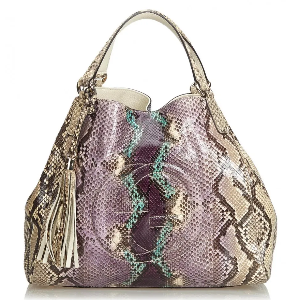 Gucci Vintage - Medium Python Soho Bag - Brown Beige Multi - Python Leather Handbag - Luxury High Quality - Avvenice