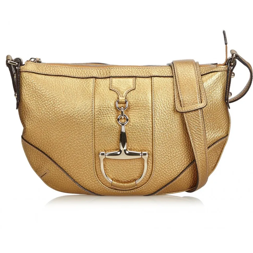 Gucci Vintage - Metallic Leather Horsebit Crossbody Bag - Gold - Leather Handbag - Luxury High Quality - Avvenice