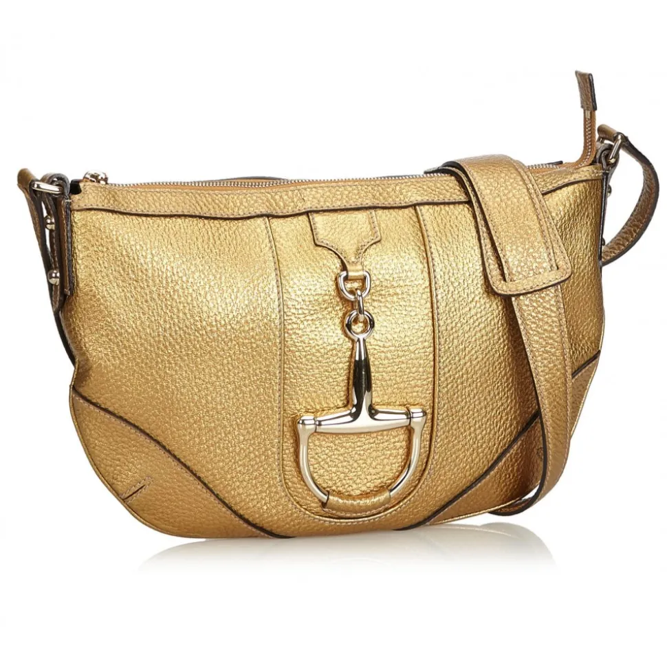 Gucci Vintage - Metallic Leather Horsebit Crossbody Bag - Gold - Leather Handbag - Luxury High Quality - Avvenice