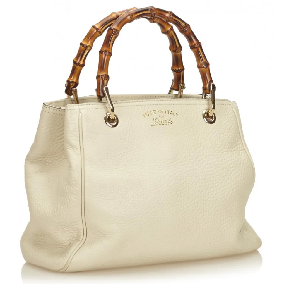 Gucci Vintage - Mini Bamboo Leather Shopper Bag - White Ivory - Leather Handbag - Luxury High Quality - Avvenice
