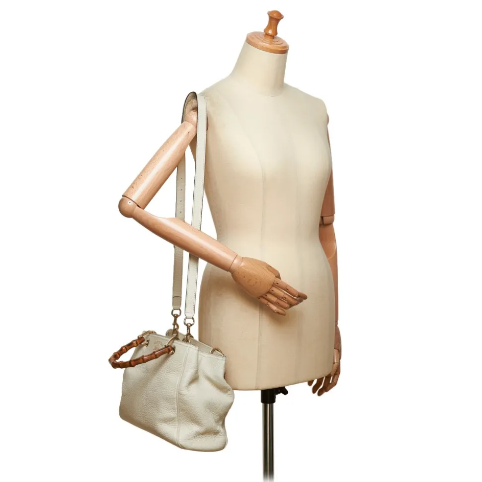 Gucci Vintage - Mini Bamboo Leather Shopper Bag - White Ivory - Leather Handbag - Luxury High Quality - Avvenice