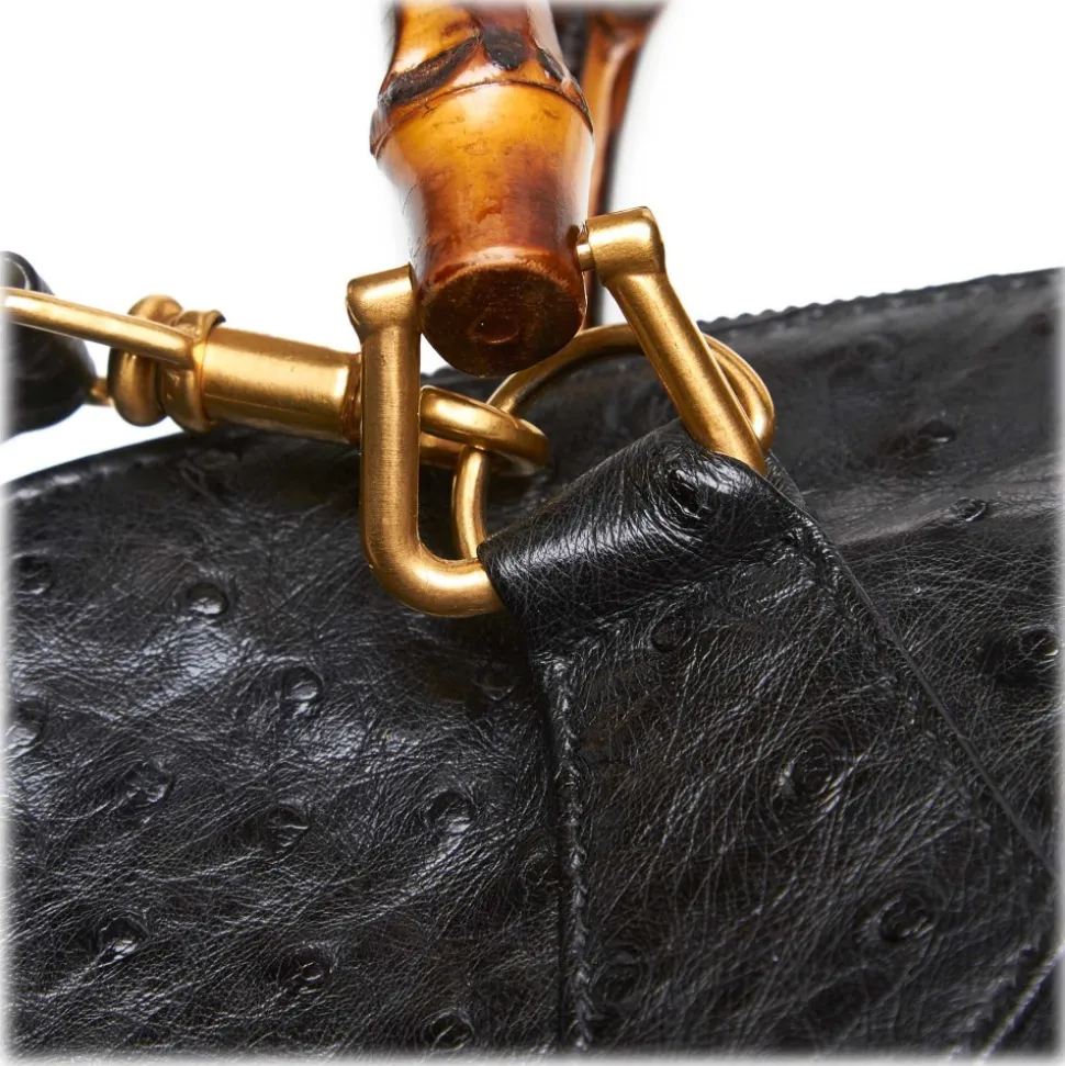 Gucci Vintage - Ostrich Bamboo Satchel Bag - Black - Leather Handbag - Luxury High Quality - Avvenice