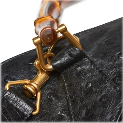 Gucci Vintage - Ostrich Bamboo Satchel Bag - Black - Leather Handbag - Luxury High Quality - Avvenice