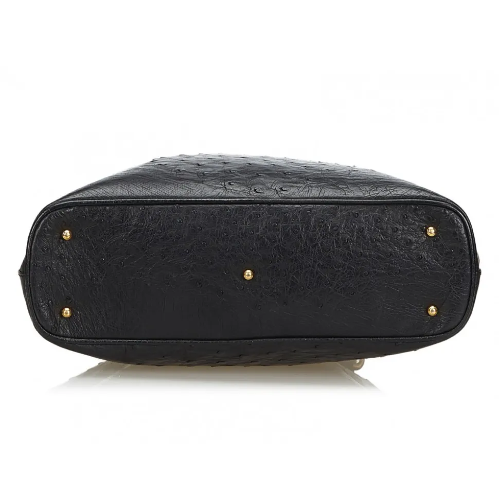 Gucci Vintage - Ostrich Bamboo Satchel Bag - Black - Leather Handbag - Luxury High Quality - Avvenice