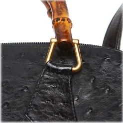 Gucci Vintage - Ostrich Bamboo Satchel Bag - Black - Leather Handbag - Luxury High Quality - Avvenice