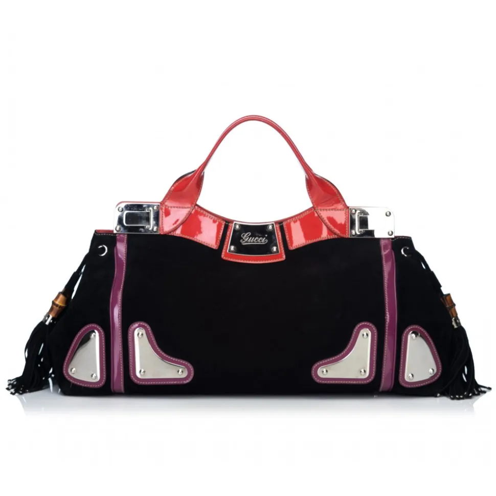 Gucci Vintage - Suede Race Handbag Bag - Black - Leather Handbag - Luxury High Quality - Avvenice