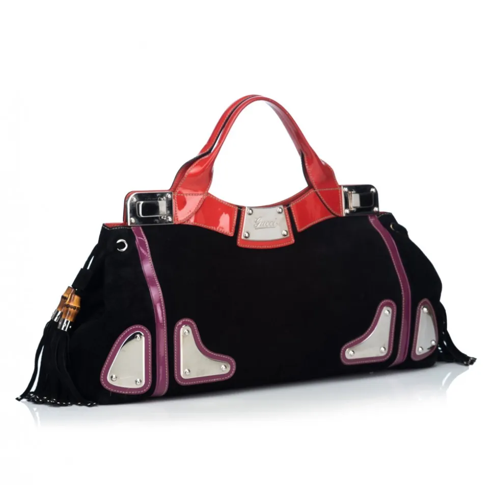 Gucci Vintage - Suede Race Handbag Bag - Black - Leather Handbag - Luxury High Quality - Avvenice