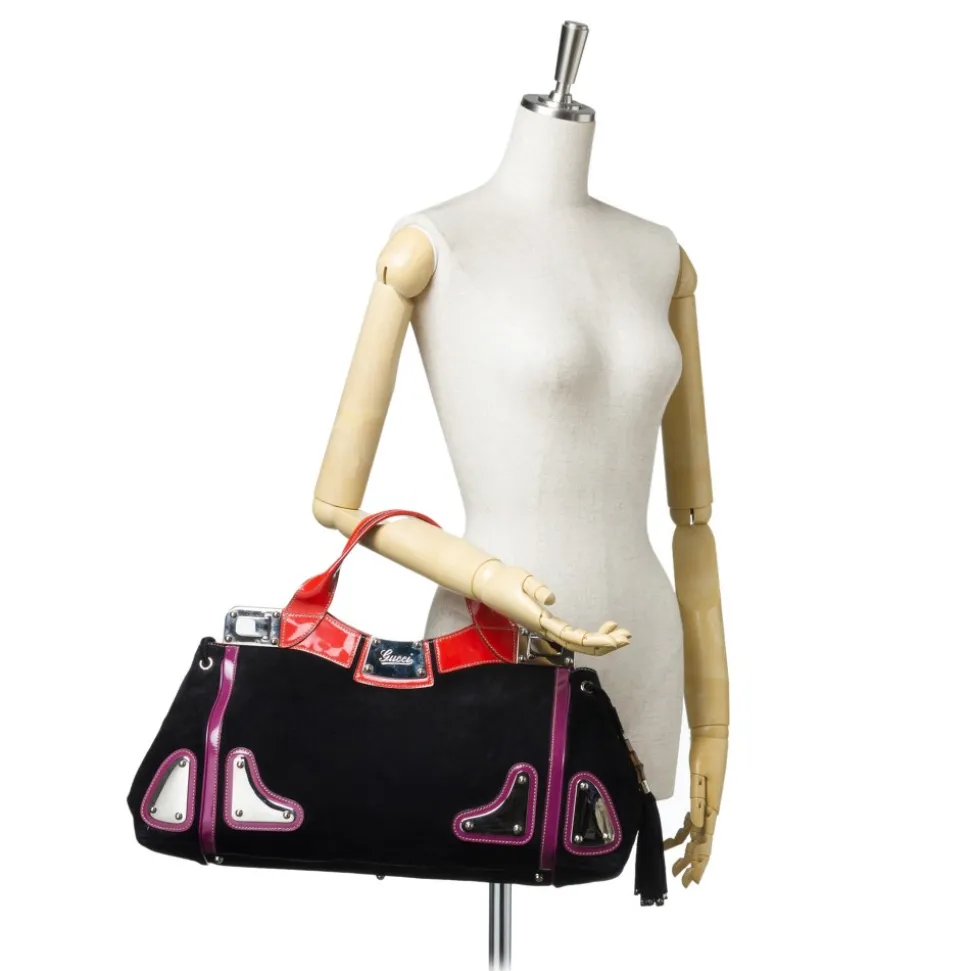 Gucci Vintage - Suede Race Handbag Bag - Black - Leather Handbag - Luxury High Quality - Avvenice