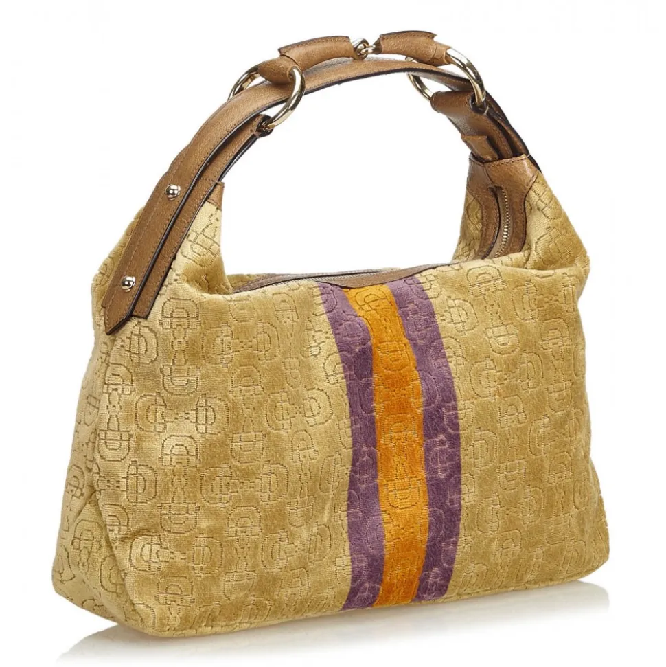 Gucci Vintage - Velour Horsebit Hobo Bag - Brown - Leather Handbag - Luxury High Quality - Avvenice