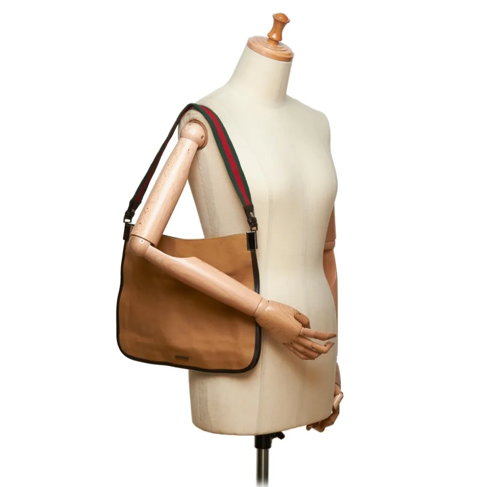 Gucci Vintage - Web Canvas Shoulder Bag - Brown - Leather Handbag - Luxury High Quality - Avvenice