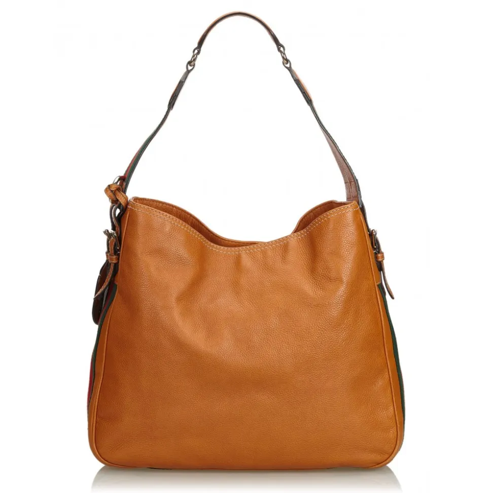 Gucci Vintage - Web Leather Heritage Hobo Bag - Brown - Leather Handbag - Luxury High Quality - Avvenice